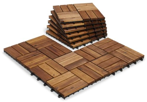 CLICK-DECK 12 Slat HARDWOOD Decking Tiles - Patio, Balcony, Roof Terrace, Hot Tub, Deck Tiles Flooring Decking Cheap Prices for Large Quantities (144x Hardwood Tiles)