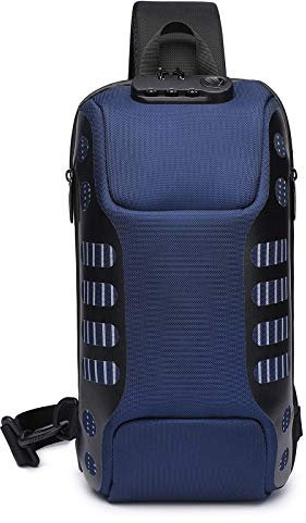 FANDARE Diebstahlsicherung Brusttasche Sling Rucksack Casual Daypacks mit USB für Herren Damen Schultertasche Umhängetasche für Outdoor Sport Wandern Radfahren Reisen Wasserdicht Polyester Blau