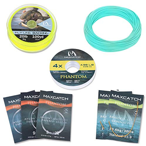 MAXIMUMCATCH Bestprice Fliegenfischen Schnur (Weight Forward, Schwimmende Fliegenschnur) und Fliegenschnur Combo mit Backing Vorfach und Tippet (1F/2F/3F/4F/5F/6F/7F/8F/9F/10F) (Blaugrün Combo, WF5F)