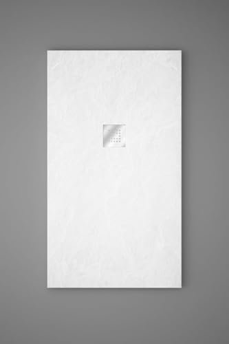 Strohm TEKA - Plato de ducha INCA de resina, textura pizarra, anti-deslizante, 160x80cm, blanco