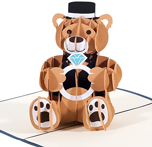 3D Pop-Up Valentinstagskarte, Geburtstagskarte, Bär, Männlich, mit Umschlag