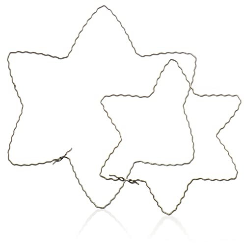 com-four® 2X Drahtsterne in Zwei Größen - Flachdraht gewellt für Kränze und Gestecke - Binderinge in Sternform - Dekoreifen (Stern 15/20 cm)