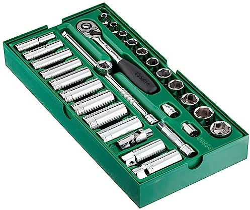 SATA ST09934 SAE-Steckschlüssel-Set, 29-teilig, 3/8-Zoll-Antrieb, 6-Punkt-Antrieb