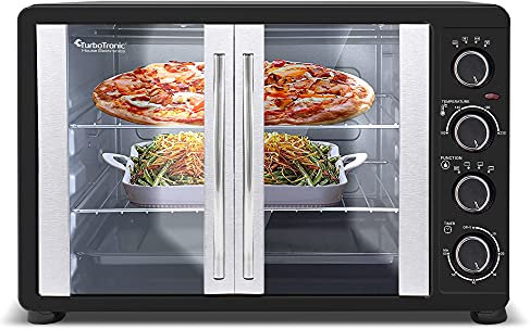 TurboTronic/Minibackofen mit Umluft / 45L / schwarz / 2000W, Drehspieß, Timer, Mini Backofen, Pizzaofen, Backblech, Innenbeleuchtung