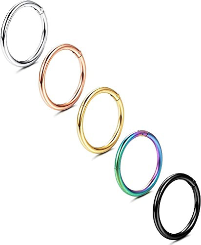 Milacolato Nostril Piercing Ring Titan G23 Für Damen Herren Nasenpiercing Septum Clicker, Multi-Color Ohrpiercing Ohrknorpel Knorpel Helix Daith Ohr Piercing Schmuck Set-18G8mm