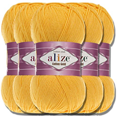 Alize 5 x 100g Cotton Gold Türkische Premium Wolle Baumwolle und Acryl Handstrickgarne | Garn | Yarn | Babywolle Strickgarn Akzente Accessoire Baby zum Häkeln Stricken Kleidung Schals (216)