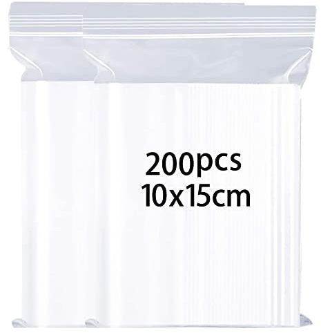 200 Pcs Seal Bags, Small Clear Plastic Bags, Resealable Storage Pouches, Poly Zip Lock Bags, Perfect for Kitchen Storage, Jewellery, Diamond Painting, Small Cookies and Sweets (200Pcs-10x15cm)
