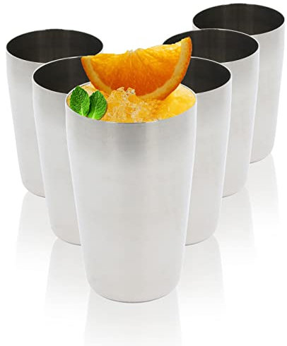 Stainless Steel Cups Metal Drinking Glasses Set of 6 Reusable Tumbler Mug Unbreakable Shatterproof for Cocktail Wine Beer Water Juice Iced Coffee Party Travel Camping Outdoor (Thumps Up Plain - 330ml)