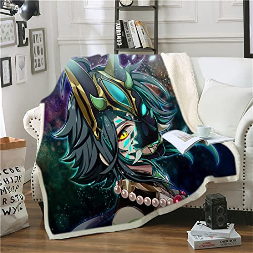 NECEHY Genshin Impact Decke Sofa Kuscheldecke Xiao,Anime-Spiel Charaktere Nickerchen Decke Weicher Flanell Schlafkomfort Quilt Heimtextilien All Seasons für Schlafsofa Couch,A-1027,150 * 200CM