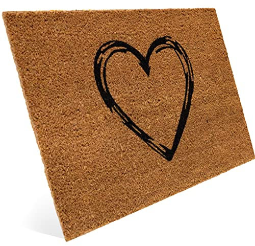 Entrando Fussmatte aus Kokos 40x60 cm - 20 Stillvolle Motiven - für außen, robust, rutschfest - ideal für überdachte Haustür (Herz)