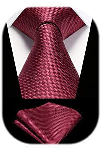HISDERN Krawatten für Herren Burgund Klassisch Hochzeit Krawatte mit Einstecktuch Set Elegant Business Schlips Herren Graduation Party