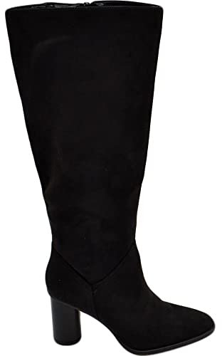 Malu Shoes Stivali camperos donna in camoscio nero altezza ginocchio lisci con tacco Texano legno 7 cm rotondo moda zip (40 EU)