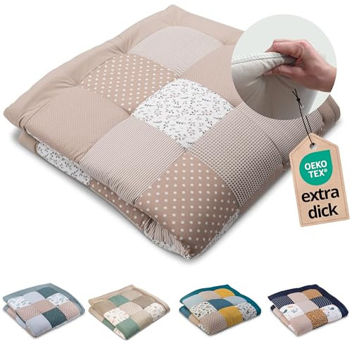 ULLENBOOM Krabbeldecke für Baby 140x140 cm, 100% OEKO-TEX Materialien, Made in EU, Dick & weich gepolstert, Sandblume - ideal als Babydecke, Krabbelmatte & Spieldecke Baby