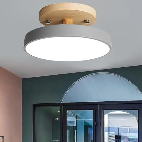 GHiycotdl Led Ceiling Light,3 Color Temperature 3000/4000/6000K,Modern Wood Flush Mount Ceiling Light Fitting for Living Room Bedroom Kitchen Hallway,8.6 Inch(22cm) (Grey