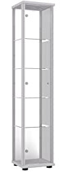 K-Möbel Glasvitrine in Alu/Silber (176x37x33 cm) mit 4 höhenverstellbaren Glasböden & Spiegel - Modellauto Vitrine Silber - Vitrinenschrank Silber - Sammlervitrine - Wohnzimmerschrank Regal Glas