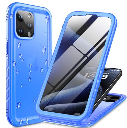 Cozycase für iPhone 15 Pro wasserdichte Outdoor Hülle Blau - 360 Grad Panzerhülle Stoßfest Komplett Staubschutz Wasserfest Handyhülle mit Kameraschutz/Displayschutz