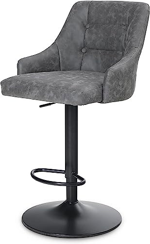 ALPHA HOME Höhenverstellbarer drehbarer Barhocker, Barstuhl, Thekenhocker, PU-Leder mit Rückenlehne und Fußstütze, Umarmungsgefühl, Thekenhocker für Küche, Café, Büro
