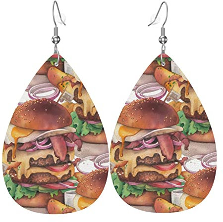 Riesige Ohrringe mit Burger-Muster, Kunstleder, Tropfenohrring, leicht, baumelnd, für Frauen und Mädchen