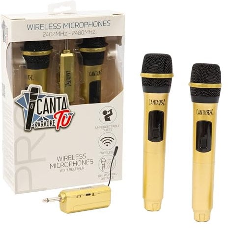 CANTA TU Tu Karaoke, Coppia di Microfoni Wireless PRO 2023, Microfono Karaoke con Ricevitore, Frequenza 2402MHz-2480MHz, Compatibile 2022 PRO 2023, Ideali per Duetti, Oro