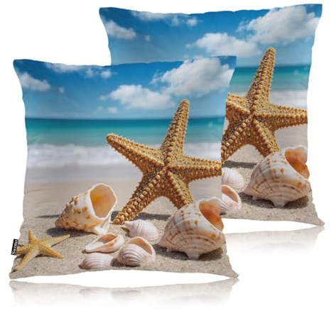 Swono Starfish Decorative Throw Pillow Cushion Covers, Ocean Beach Starfish Seashells Cosy Pillowcase Home Decor, Double-Sided Printed Pillow Covers for Bedroom Livingroom Office 18x18 Set of 2
