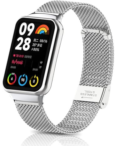 KeeFos Metall Armband Kompatibel mit Xiaomi Smart Band 9 Pro/8 Pro/Redmi Watch 5/Redmi Watch 4, Herren Damen Uhrenarmband, Edelstahl Metall Ersatzarmband für Xiaomi Mi Band 9 Pro/8 Pro - Silber