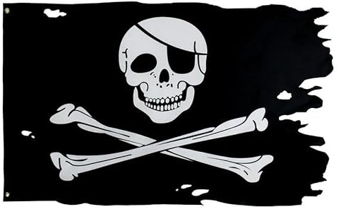Piratenflagge, Totenkopf- und gekreuzte Knochenflagge, zerrissene/unregelmäßige Form, große Polyester-Partyflagge mit Messingösen/Ösen, lustiges Piratenschiff, Jolly Roger-Flagge, Banner