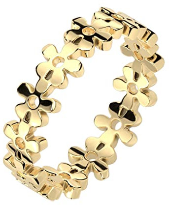 Paula & Fritz® Ring Damen Motiv-Ring Blume-n Gold 316L Chirurgenstahl Größe 59 (18,8) 5,4-mm breit Damen-Ring Herren-Ring Partner-Ring Verlobungsring