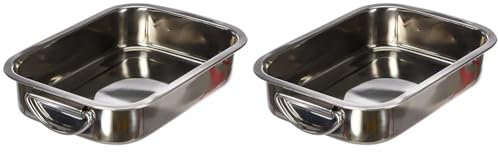 GSW 809252 EDELSTAHL Viereckpfanne mit Einsatz 25cm, silber, 27 x 19.7 x 6.1 cm (Packung mit 2)