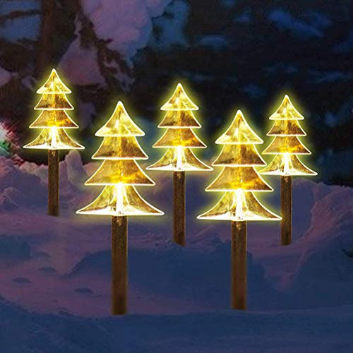 Lot de 5 Lampes Solaires pour Allée de Noël, avec Piquet, Imperméable, éclairage Extérieur, Décoration de Noël, pour Jardin, Cour, Rue, Parc, Décoration de Mariage, Noël (A)