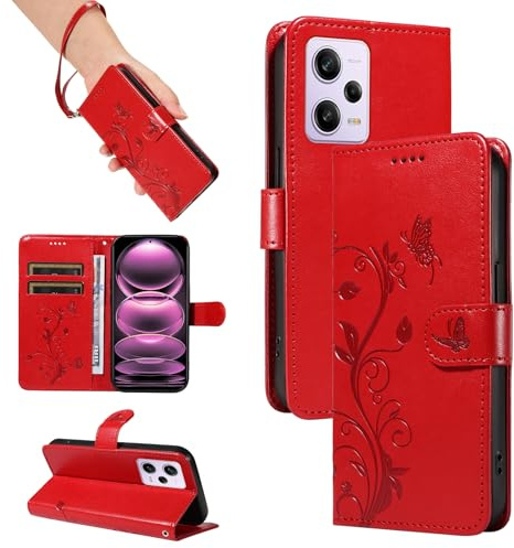 SRISHP Coque pour Xiaomi Redmi Note 12 Pro 5G, Housse Etui Portefeuille Cuir PU Multifonction, Magnétique Étui de Protection Compatible avec Redmi Note 12 Pro 5G, Rouge