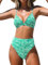 CUPSHE Damen Bikini Set V Ausschnitt Wellenkanten High Waist Bikini Bademode Triangel Oberteil Lace Up Texturierter Zweiteiliger Badeanzug Swimsuit Mintgrün M