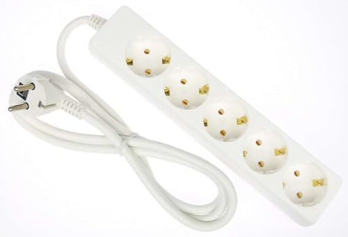 GLT 1 x Paccs 5-Fach Mehrfachsteckdose Weiss Steckdosenleiste, Steckplätze 45 Grad gedreht, Kabel 1,4m, GS geprüft