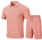 JINSHI Homme Survêtement d’Été Ensemble 2 Pièces Jogging Tracksuit Décontracté de Sport Manches Courtes Polo Zippé et Short avec Poches Rose L
