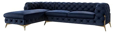 S-Style Möbel Milton Chesterfield Ecksofa Sofa L-Form Couch Eckcouch Wohnzimmer Möbel Wohnlandschaft Polstersofa mit Metallfüßen 5-Sitzer 305x200x73 cm Marineblau Links