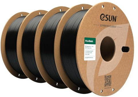 eSUN PLA Filament 1.75mm, PLA Basic 3D Drucker Filament Maßgenauigkeit +/- 0.03mm, 1KG pro Spule, 4 Spulen 3D Druck 3D Filament, Schwarz
