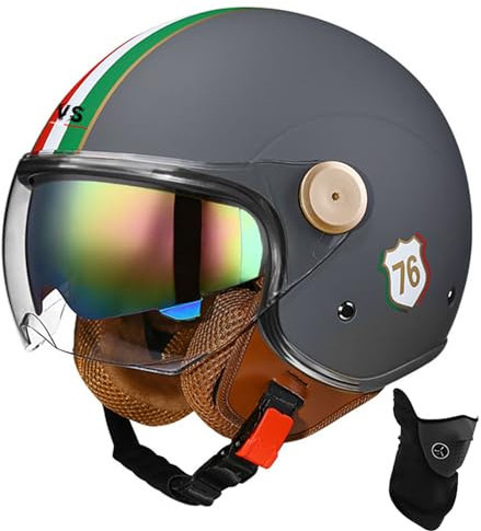 BDBRHFG Casque Ouvert Demi-Casque De Moto Approuvé Dot/ECE Casque De Moto avec Pare-Soleil Style Rétro Vintage Casque De Moto Vespa Jet pour Enfants, Jeunes, Hommes Et Femmes 26,XL 60-61cm