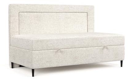 maison de reve - Boxspringbett Demi 90x200 cm, Taschenmatratze H3 (19 cm Hoch), mit Bettkasten und Kopfteil, Einzelbett, Webstoff, Beige Farbe
