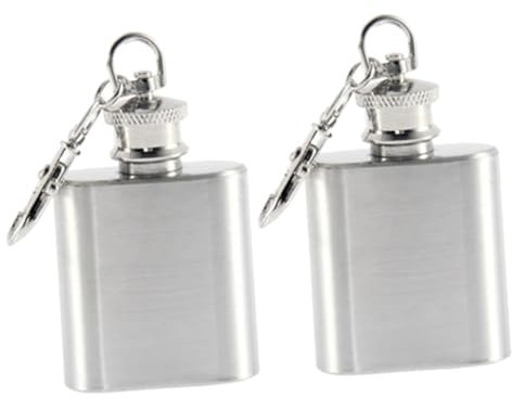 TOPBATHY 2pcs 1 Stainless Steel Hip Flask Whiskey Bottle Flat Lid Jug with Keychain Hip Flask with Keychain Pocket Flask Square Key Chain