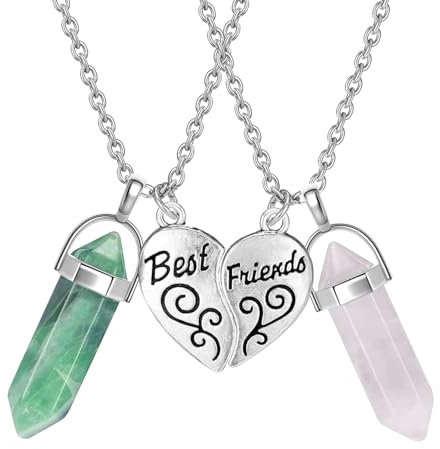 Collier d'Amitié pour 2 Fille - Paire de Pendentifs en Cristal Coeur - Meilleur Cadeau pour Noël, Anniversaire ou Graduation des Dames