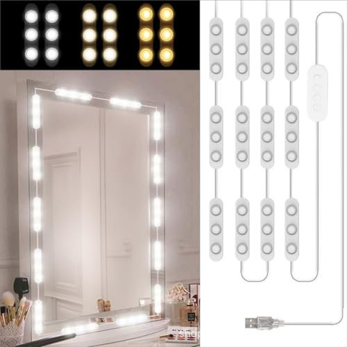 Litinliv 5M Luces LED de Espejo, 60 LED 3 Colores Ajustable Para Maquillaje, Luz de Tocador, Módulos Para Armario, Estantería