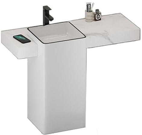 Mobile da bagno con piano in ardesia e lavandino in ceramica, lavabo da bagno moderno e minimalista con vasca quadrata, rubinetto/scarico/tubo di ingresso/valvola ad angolo(Size:120cm)