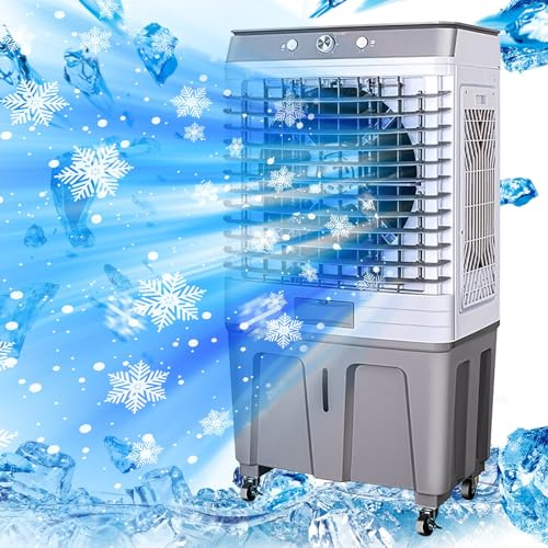 Evaporative Coolers, Portable Air Conditioner Swamp Cooler Cooling Fan with 60 L Big Water Tank, 4 Ice Box, 3 Speeds, for Room Office Garage