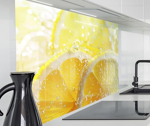 timalo Herd Spritzschutz Wand Spüle, Küche Küchenrückwand Glasoptik | Acryl Glas 2mm | Glasrückwand Acrylglas Küchenpaneele Rückwandschutz Platte | 160x50cm Zitronen im Wasser