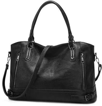 VINBAGGE Damen Handtasche Leder Henkeltasche Tasche Vintage Weiches kleine Umhängetasche Schultertasche für Frauen - Schwarz