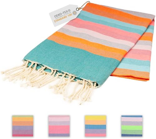 Sandrella Hamamtuch Sauna Damen & Herren groß 100x200 Baumwolle Strandtuch Decke Pestemal | türkis