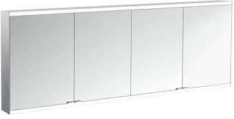 Emco Prime 2 Facelift Lichtspiegelschrank, 1800 mm, 4 Türen, mit verspiegelten Seitenwänden, Aufputzmodell, 9497, Farbe: Aluminium/Weiss