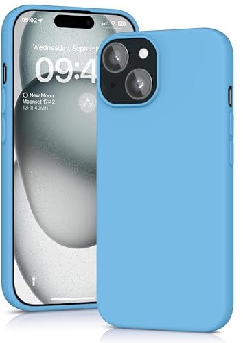 YATWIN Silicone Case for iPhone 15, Soft-Touch, Shockproof, DustProof, Antiskid Full Body Armour Phone Cover for Apple iPhone 15 - Sky Blue