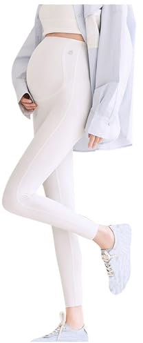 Leggings de yoga pour femmes enceintes - Décontracté - Taille haute - Soutien du ventre - Pantalon de sport tendance - Taille élastique sur le ventre - Pantalon long pour femme de maternité, blanc, L