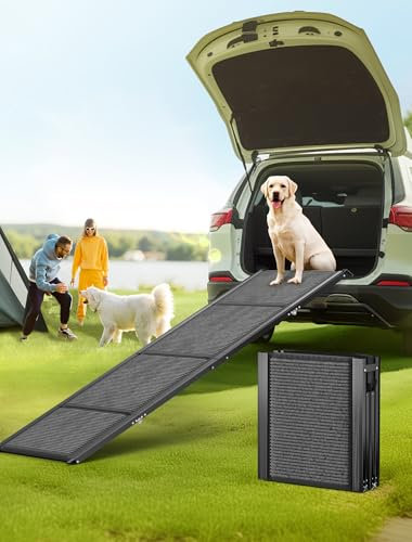 Hunderampe Auto Klappbar, klappbare tragbare Haustiertreppe mit Rutschfester Teppichoberfläche, extra breite Hundestufen für mittelgroße und große Hunde bis zu 113 kg für Autos, SUVs & LKWs,170x44 cm