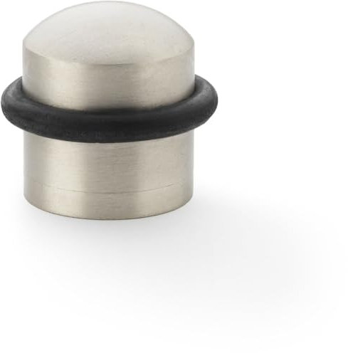 Rubber Tip Dome Top Floor Mounted Doorstop - Satin Nickel 39mm Dia Round Door